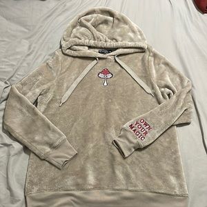 Fifth Sun, Size: Medium, fluffy tan mushroom hoodie.